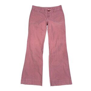 Y2K American Eagle Pink Flare Chino Pants With Flap Pockets & Detailed Stitching